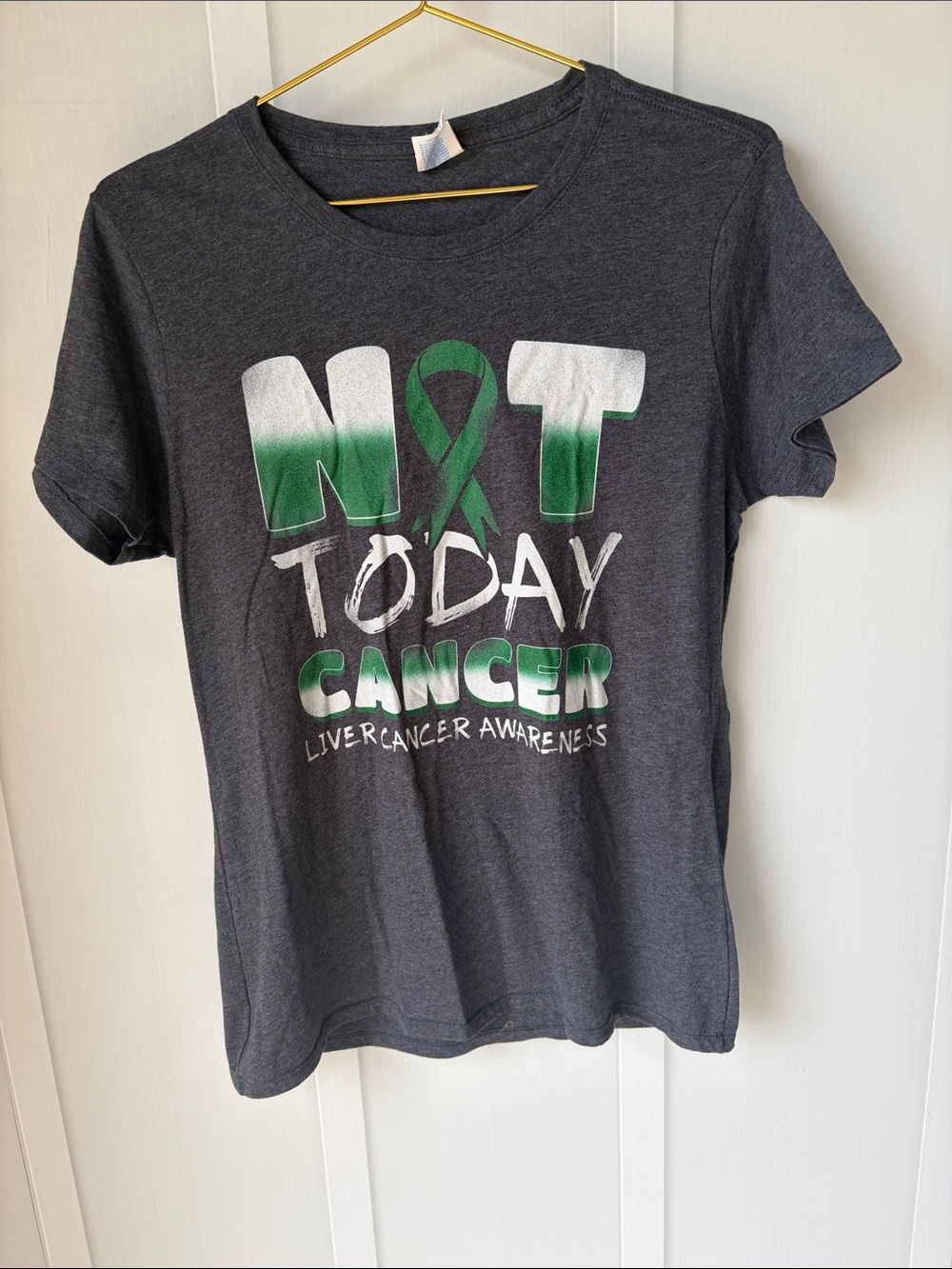 Liver Cancer Awareness 'Not Today Cancer' Tee - Charcoal with Green